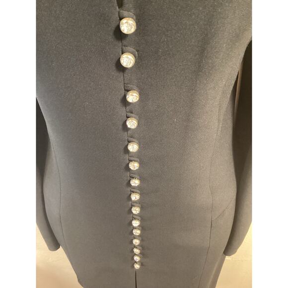 Les Copains Couture Black Evening Rhinestone Buttons Slit Cocktail Dress 42 S - Picture 5 of 9